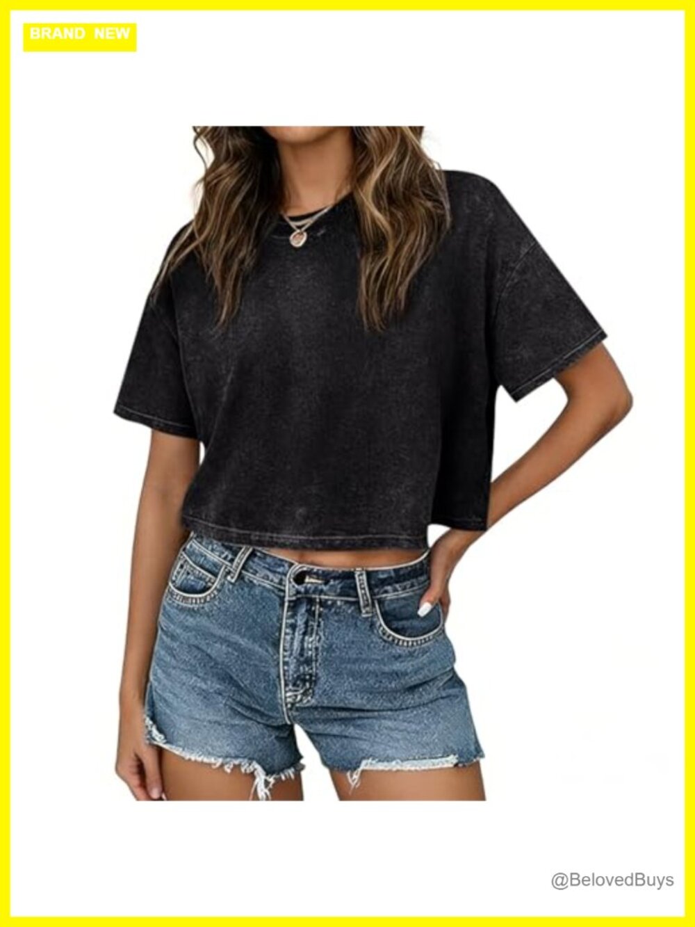 Cropped T Shirt 100% Cotton Acid Wash Relaxed Fit Vintage Tee